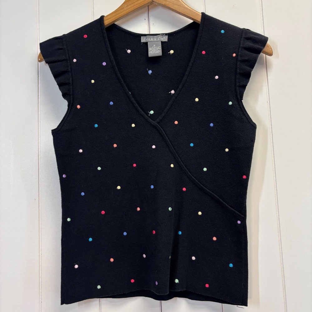 Vintage Eagles Eye Womens 90s Whimsical Polka Dot Sweater Tank Size M Stretchy